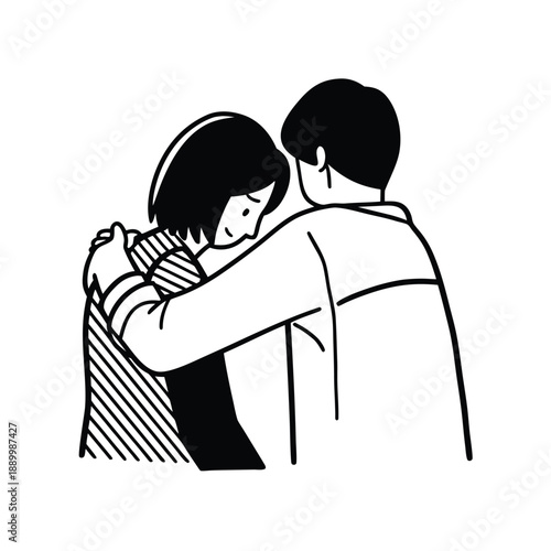 People embracing continuous line art drawing illustration vector line art on white background