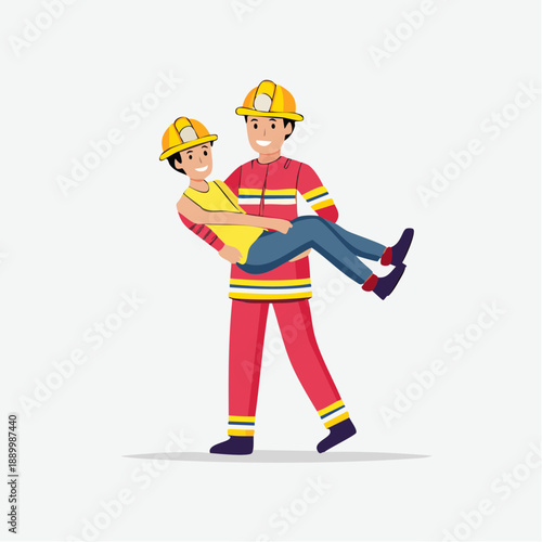 Firefighter Rescues Woman from Danger, Carrying Her to Safety in a Dramatic Illustration