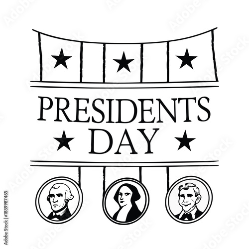Presidents Day banner or background design vector line art on white background