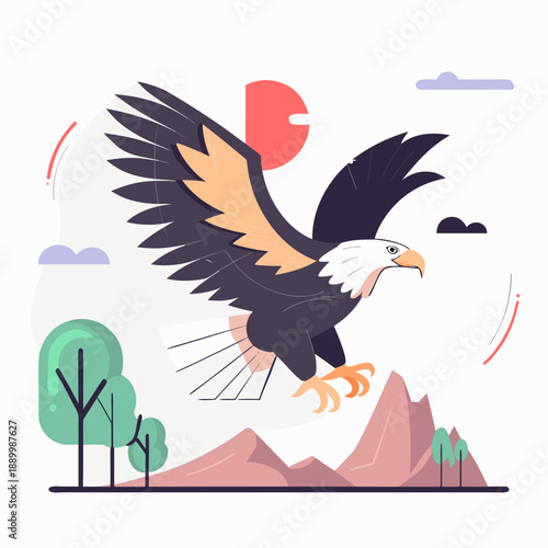 bald eagle with flag