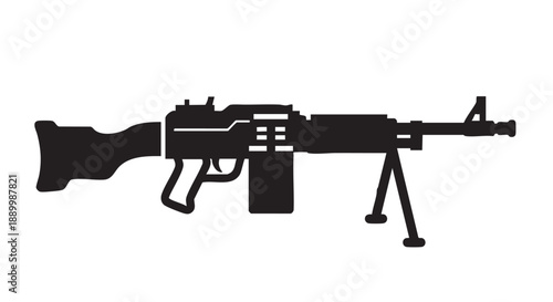Silhouette of a machine gun viewed from the side on a neutral background