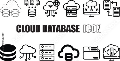 Cloud Database Icon Set Server Storage, Data Center & Backup Vector Collection.
