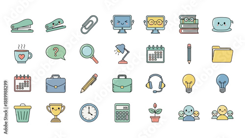 Cute office and school stationery icons collection.