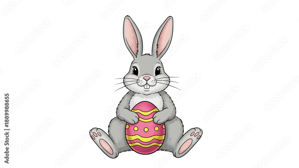 Obraz premium Cute Easter bunny holding a decorated egg