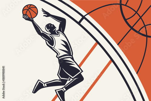 Dynamic Illustration of a Basketball Player Dunking with a Ball