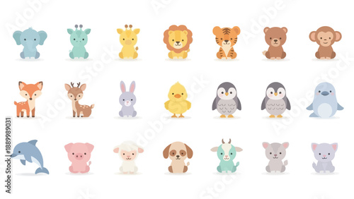 Adorable cartoon baby animals collection on a white background.