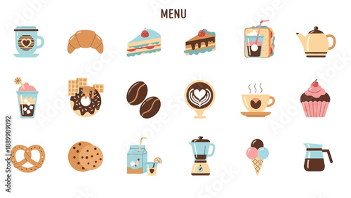 Cafe Menu Items Flat Vector Collection