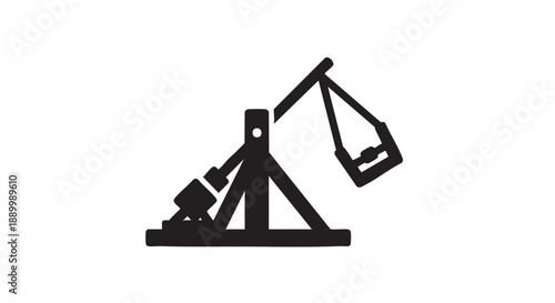 A medieval siege engine, a trebuchet, is depicted in a simple illustration against a plain white background from a side viewpoint