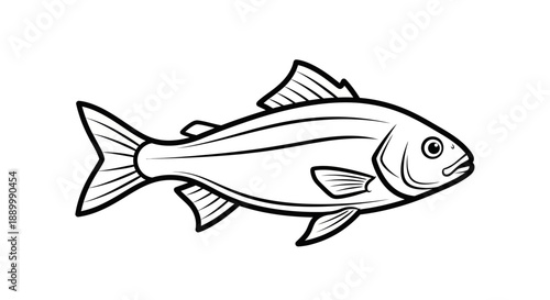 Cartoon vector illustration of a marine fish silhouette swimming in underwater ocean water for seafood design and aquatic nature art