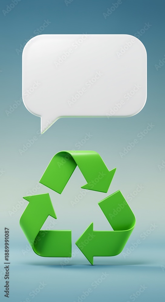 Obraz premium Recycling symbol with speech bubble on gradient background