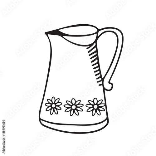 Hand Drawn Floral Pitcher Jug Line Art Illustration.