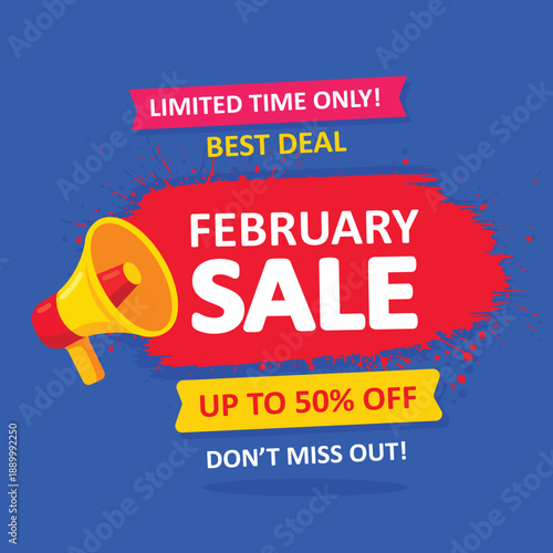 Winter Sale promotional banner. February Sale commercial template flyer in flat style. Vector illustration