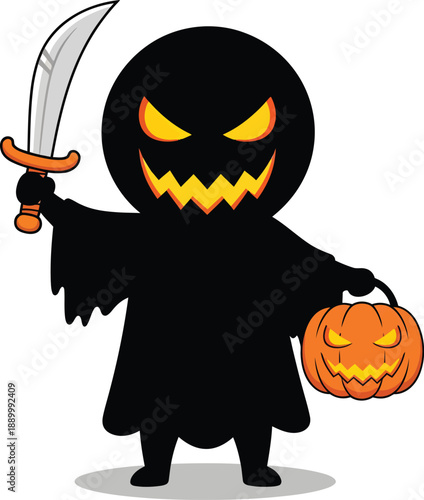 Halloween Grim Reaper Pumpkin Character Vector
