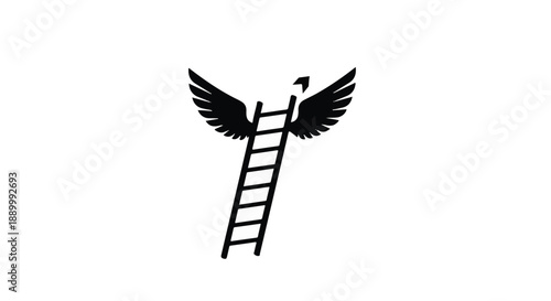 Minimalist illustration of winged ladder symbolizing freedom and ascension