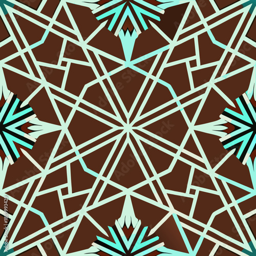 Seamless Vector Pattern with Abstract Geometric Line Web in Brown and Teal