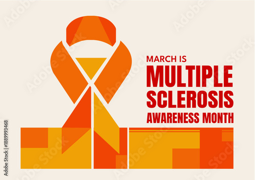 Multiple sclerosis awareness month banner with abstract geometric orange ribbon, vector illustration