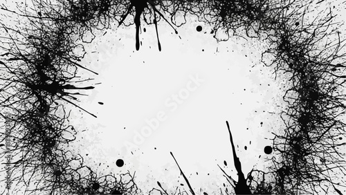 Black ink splatter border on white background abstract artistic design element