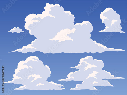 Summer clouds, cloudy, set of clouds