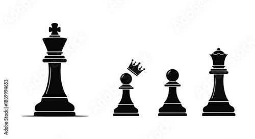 Black chess pieces on white background with one pawn standing out