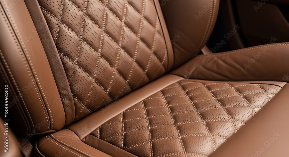 Fototapeta premium Luxurious brown leather car seat with diamond stitching, showcasing comfort and premium design.