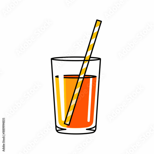 Glass of Orange Juice with Striped Straw