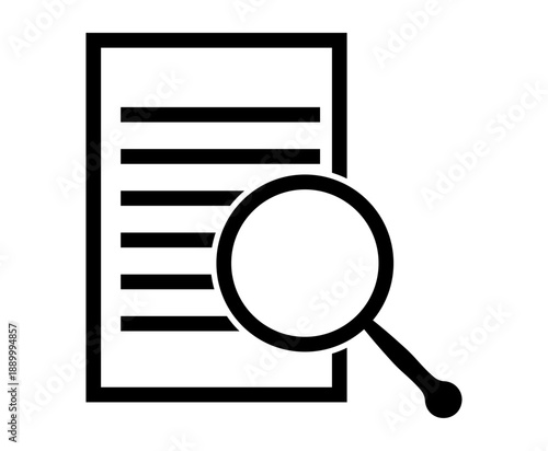 Magnifying glass on document,Document Analysis and Information Research Icon
