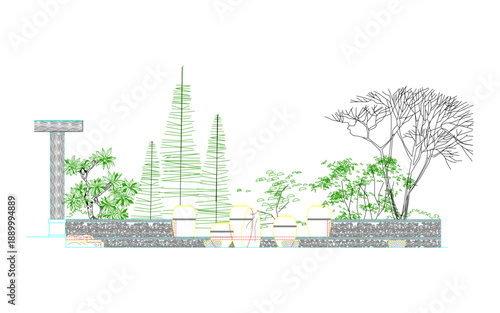 front View Vector Icons of Trees and Plants for Floor Plan and Architectural Design Projects	