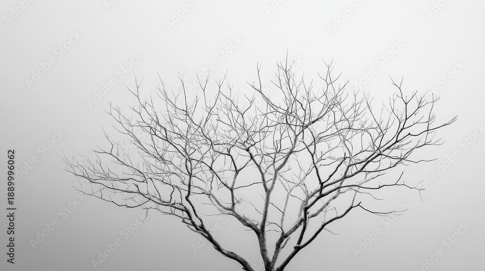 Fototapeta premium Minimalist photograph of bare tree branches in winter against a flat neutral background