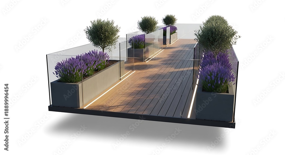 Obraz premium Rooftop Terrace with Lavender Planters and Glass Railings