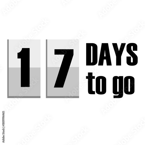Professional flip timer illustration. Significant number seventeen 17. 17 days to go. Professional grey Vector board.