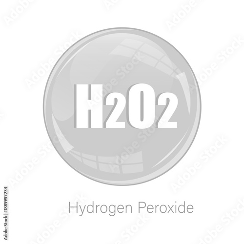 Peroxide chemical icon. Grey liquid sphere. H2O2 formula Vector. Glossy science button.