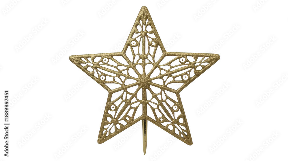Fototapeta premium Gold metal star ornament with filigree isolated on a transparent background