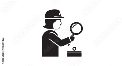 A detective examines evidence closely with a magnifying glass in a detailed illustration
