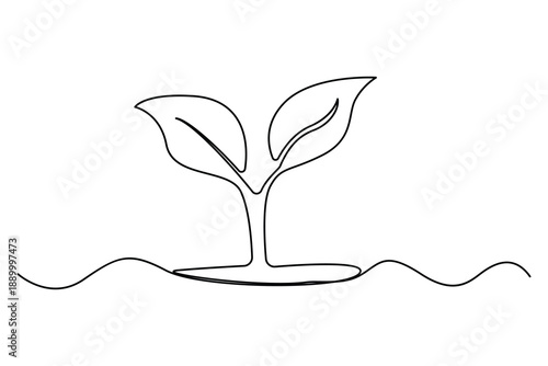 Continuous one line drawing of growing plant eco nature concept vector illustration
