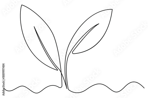 Continuous one line drawing of growing plant eco nature concept vector illustration
