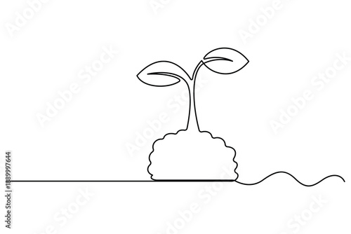 Continuous one line drawing of growing plant eco nature concept vector illustration
