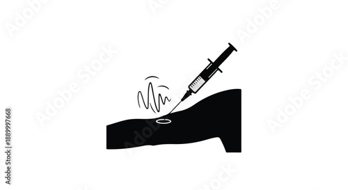 Medical injection syringe on arm with reaction