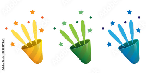 Triple popper icon. Celebration explosion vector. Festive confetti burst. Bright party concept.