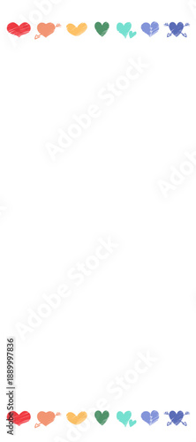 Cartoon vector illustration of vertical rainbow heart lines forming a cheerful and colorful background. Clip art for love themes or pride content