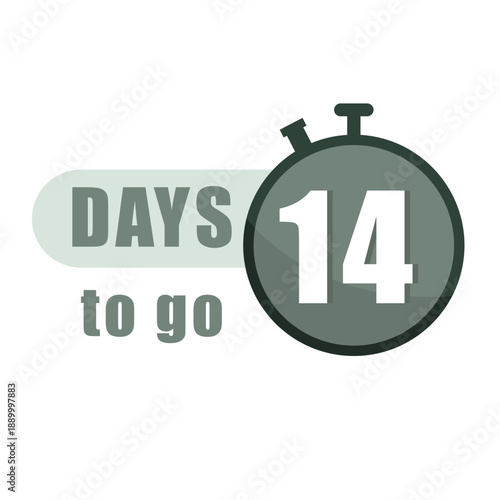 Fourteen 14 days. Countdown stopwatches Vector. Time management symbols. Deadline reminder texts. Promotional event arts.