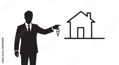 Businessman in suit handing over house keys in simple illustration