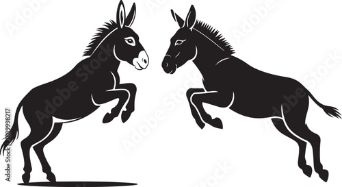 Energetic Black Silhouette of a Jumping Donkey