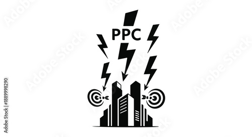 PPC advertising concept with cityscape and targets