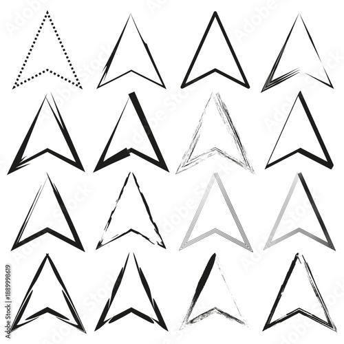 Triangle arrow set. Direction pointer icon. Vector cursor symbol. Navigation mark sign.