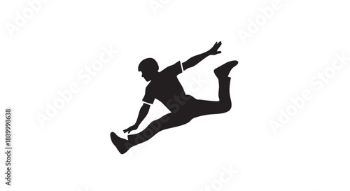 A person in mid-air, captured in a dynamic silhouette, showcasing athletic movement and energy.
