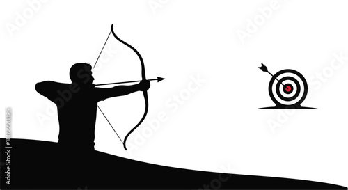 Silhouette of focused archer aiming at target with precision