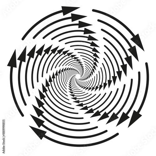 Arrow spiral icon. Vector rotation symbol. Circular motion path. Abstract swirl design.
