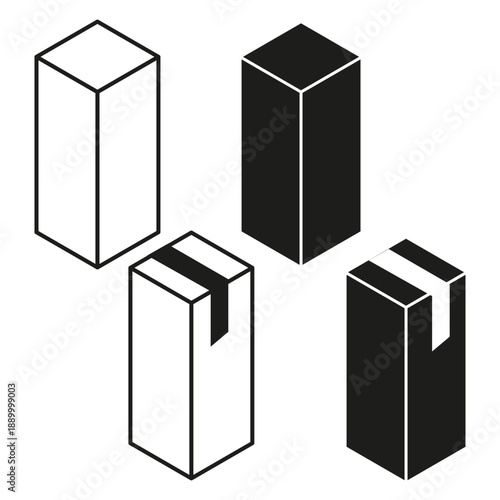 Isometric box set. 3D rectangle Vector. Geometric column icon. Solid pillar shape.