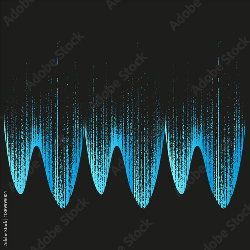 Blue sound wave. Audio frequency Vector. Music equalizer icon. Black background glow.