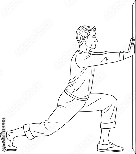 Man Stretching Wall Exercise Vector Illustration